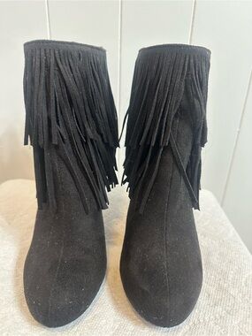 Michael Antonio Black Fringe Ankle Booties